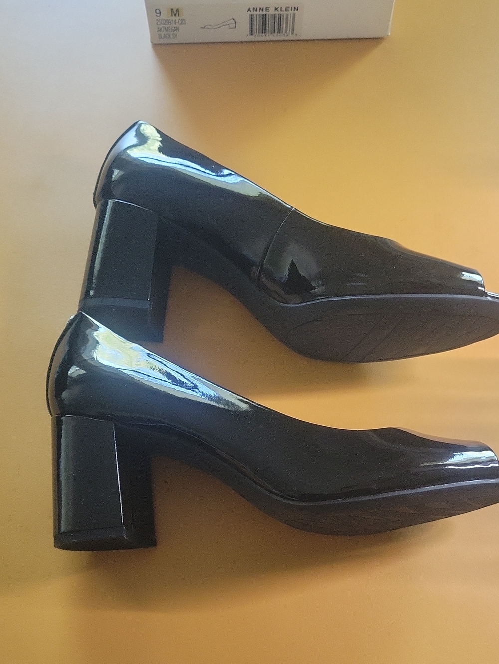 Anne Klein Black Patent Peep-Toe Block Heels - Picture 4 of 7